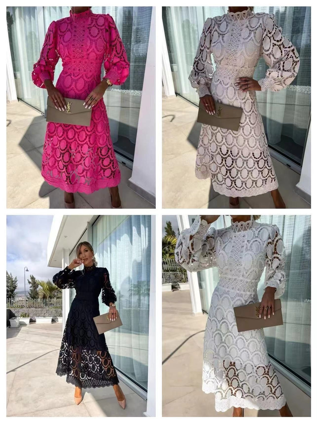 Genevieve | Womens Lace A Line Long Puff Sleeve Wedding Guest Elegant Dresses - 1