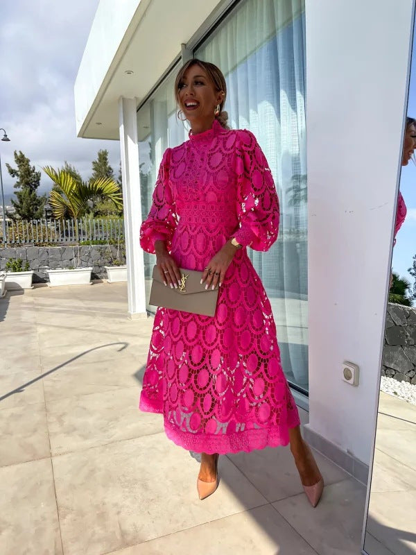 Genevieve | Womens Lace A Line Long Puff Sleeve Wedding Guest Elegant Dresses - 9