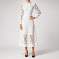 Genevieve | Womens Wedding Guest Lace A-Line Puff Sleeve Dresses, White