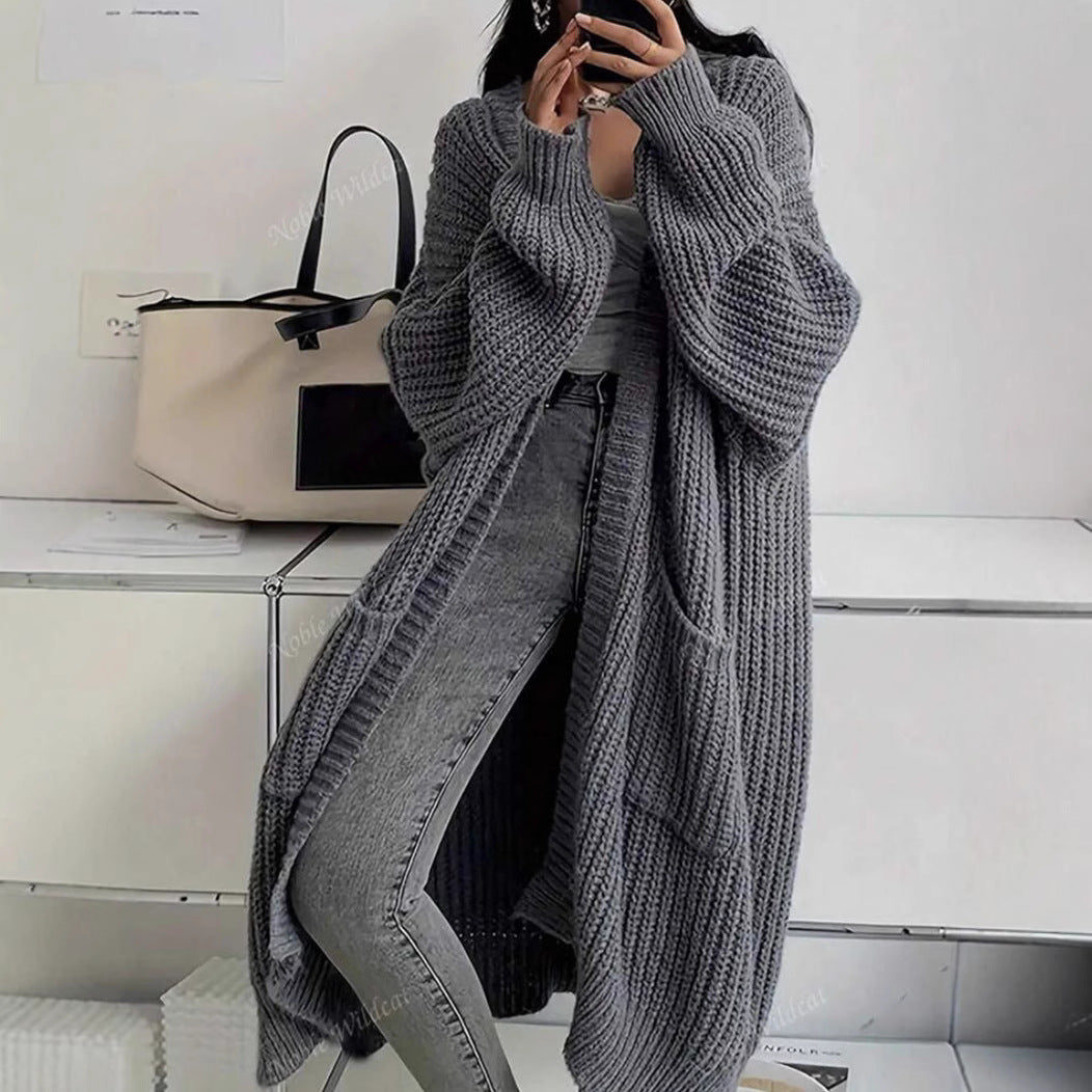 Genevieve | Womens Long Knitted Loose Thickened Winter Ladies Cardigan - Dark Grey