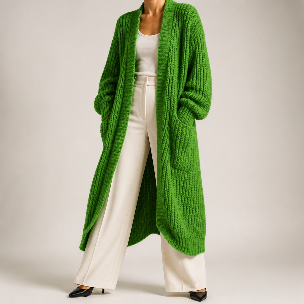 Genevieve | Womens Long Knitted Loose Thickened Winter Ladies Cardigan, Green