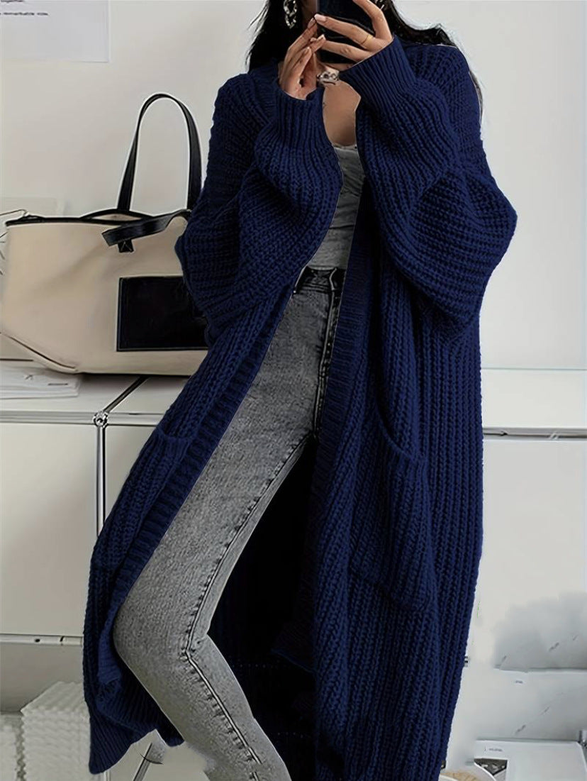 Genevieve | Womens Long Knitted Loose Thickened Winter Ladies Cardigan - Navy