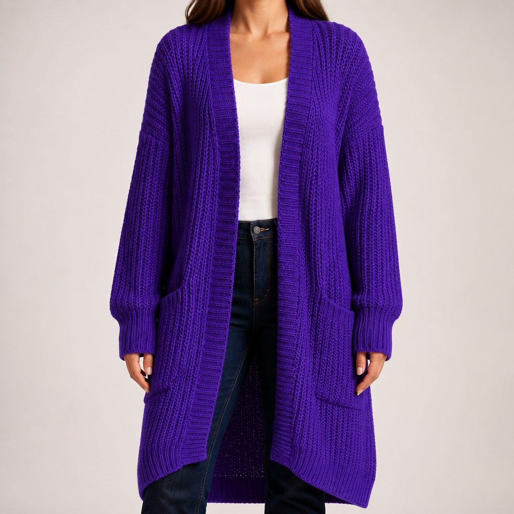 Genevieve | Womens Long Knitted Loose Thickened Winter Ladies Cardigan, Rple