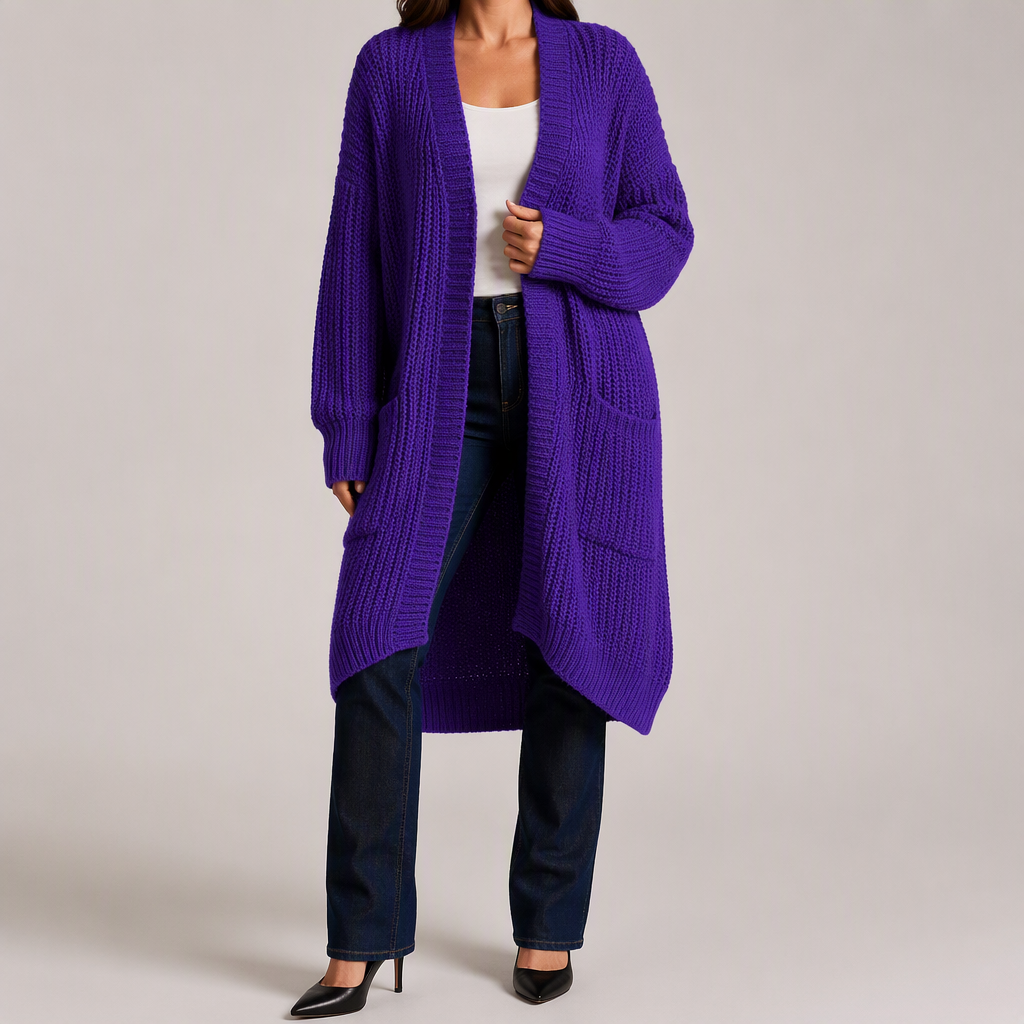 Genevieve | Womens Long Knitted Loose Thickened Winter Ladies Cardigan, Rple