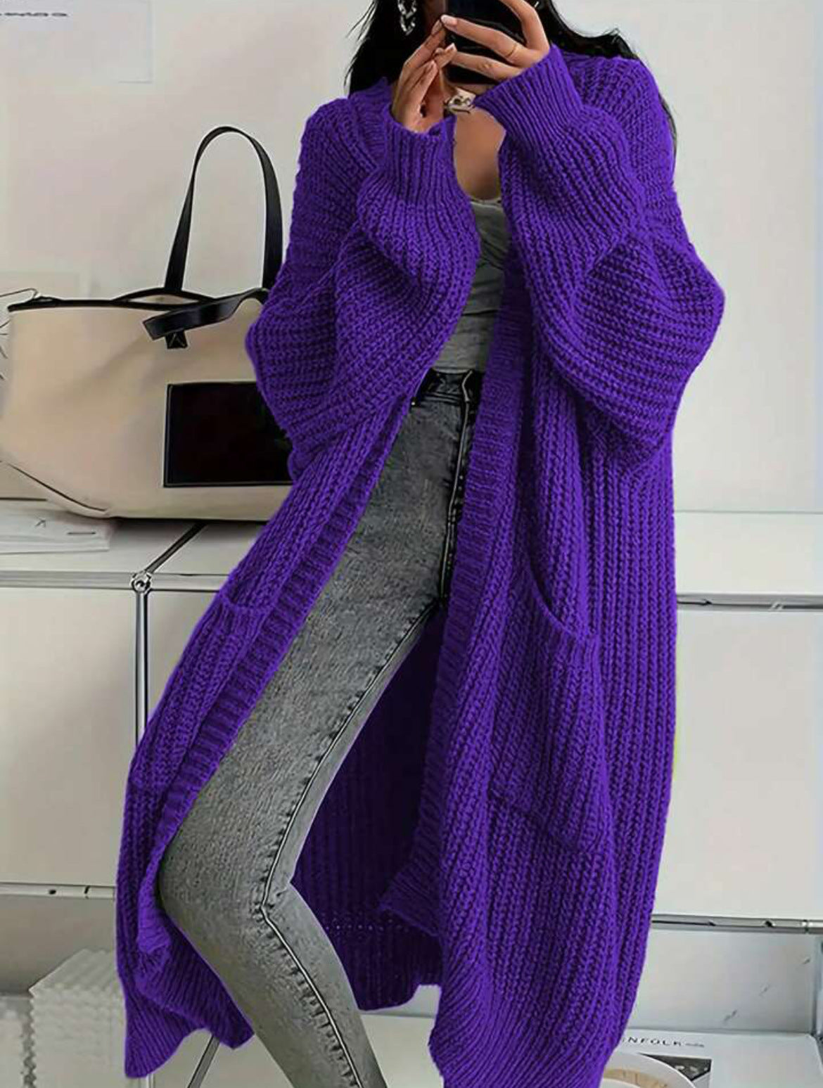Genevieve | Womens Long Knitted Loose Thickened Winter Ladies Cardigan - Rple