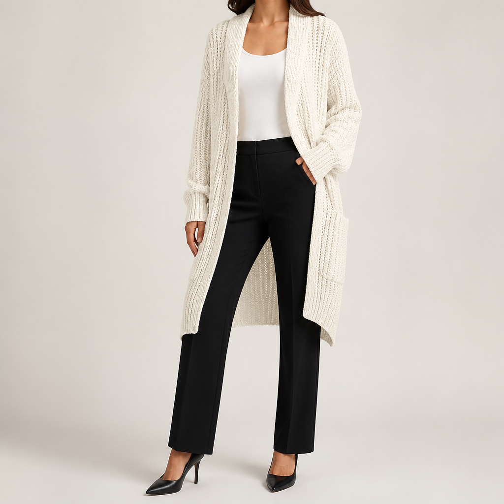 Genevieve | Womens Long Knitted Loose Thickened Winter Ladies Cardigan, White