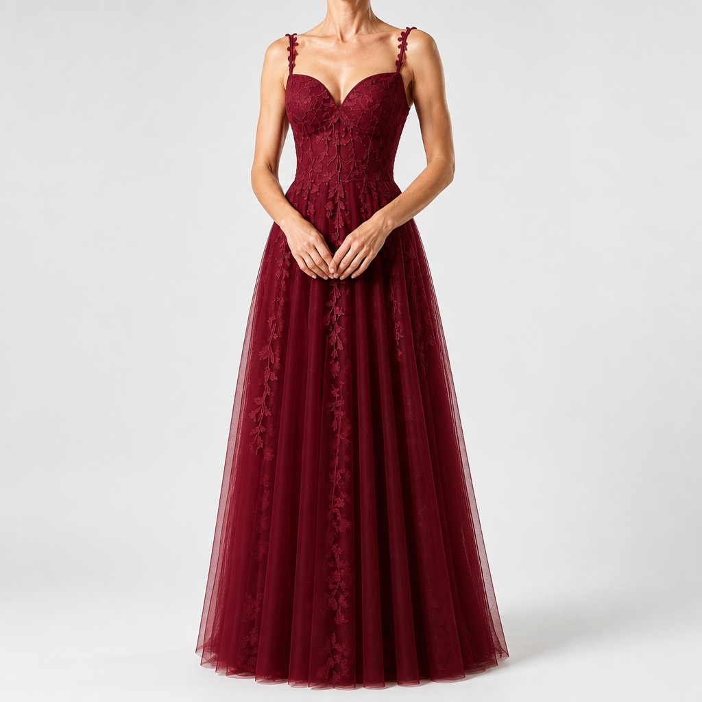 Genevieve Womens Prom Formal Evening Gown Maxi, Wine Red