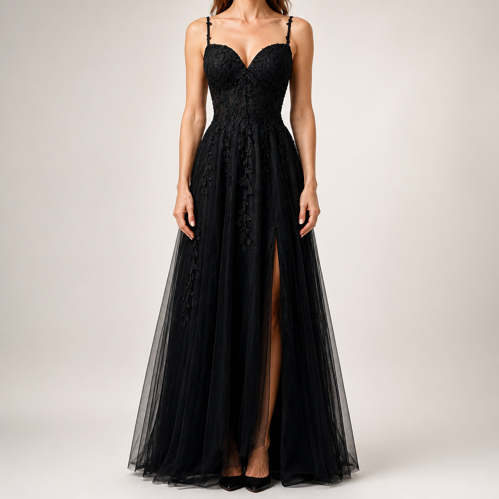 Genevieve | Womens Prom Formal Evening Gown Maxi Wedding Guest Cocktail Dresses, Black