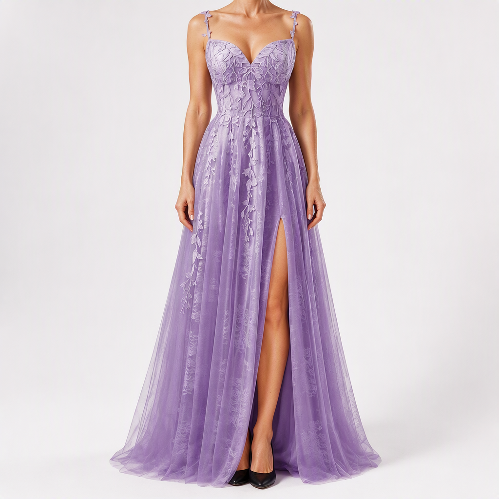 Genevieve | Womens Prom Formal Evening Gown Maxi Wedding Guest Cocktail Dresses, Lavender