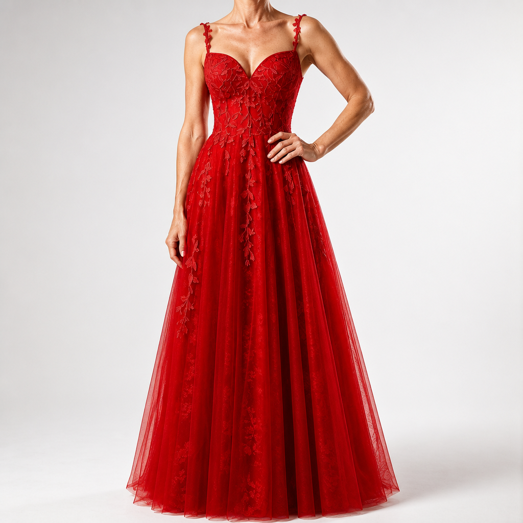 Genevieve | Womens Prom Formal Evening Gown Maxi Wedding Guest Cocktail Dresses, Red