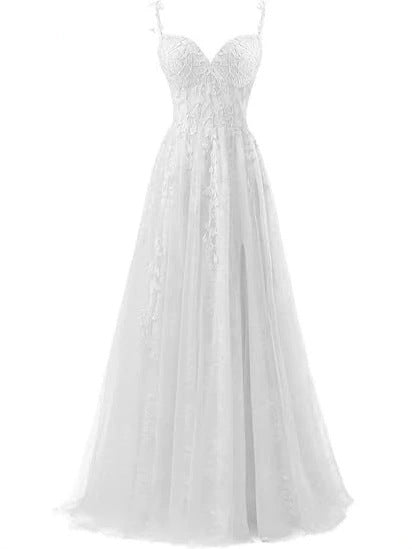 Genevieve | Womens Prom Formal Evening Gown Maxi Wedding Guest Cocktail Dresses - White