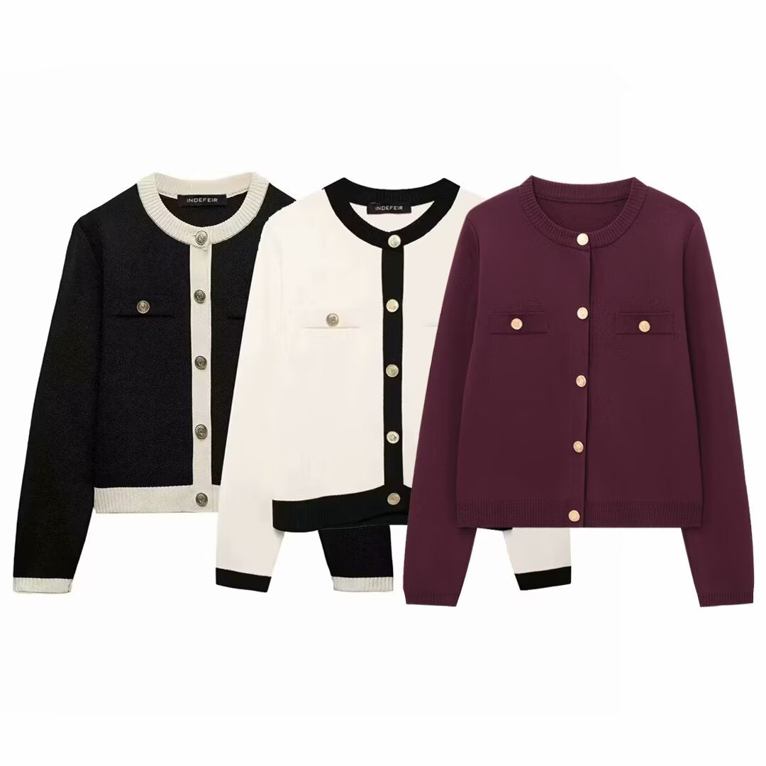 Georgina | Womens Gold Button Knit Jacket - 3