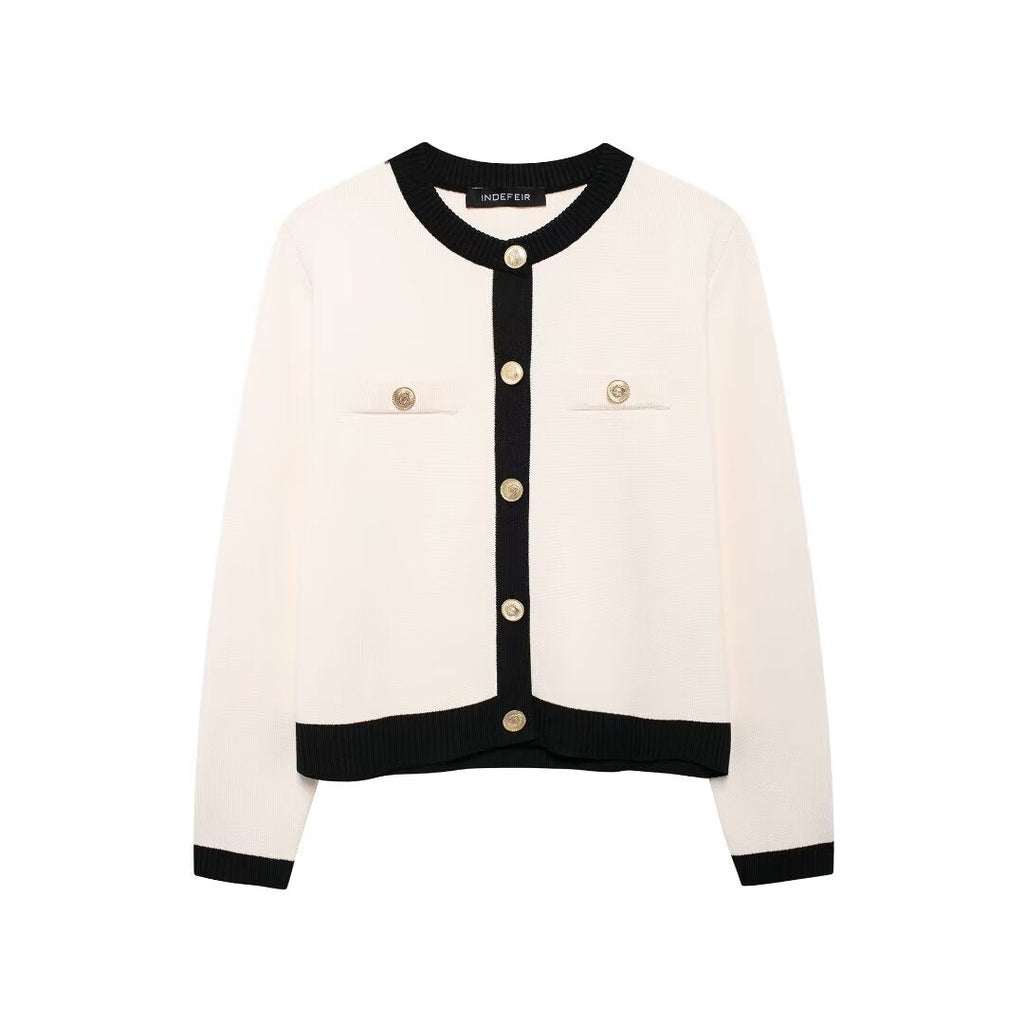 Georgina | Womens Gold Button Knit Jacket - Apricot