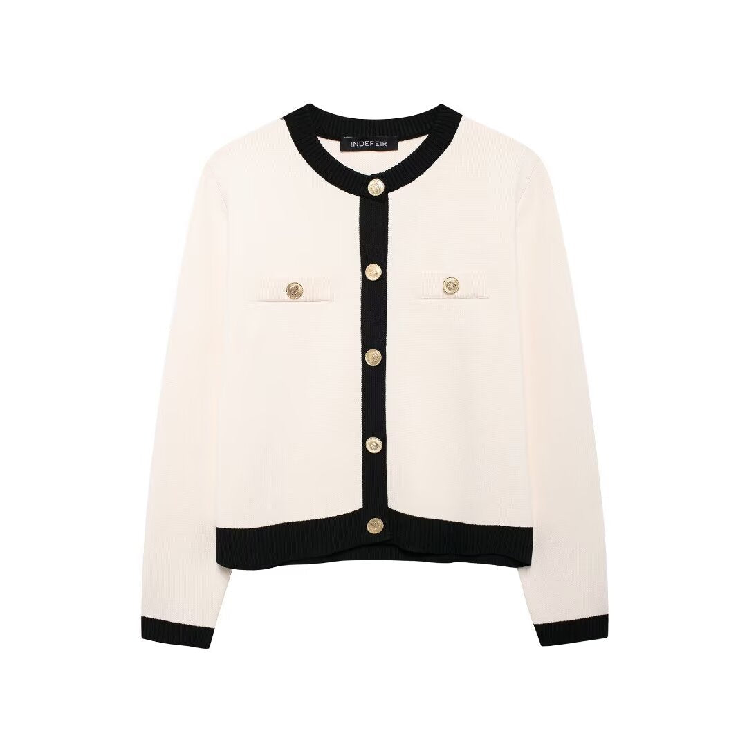 Georgina | Womens Gold Button Knit Jacket - Apricot