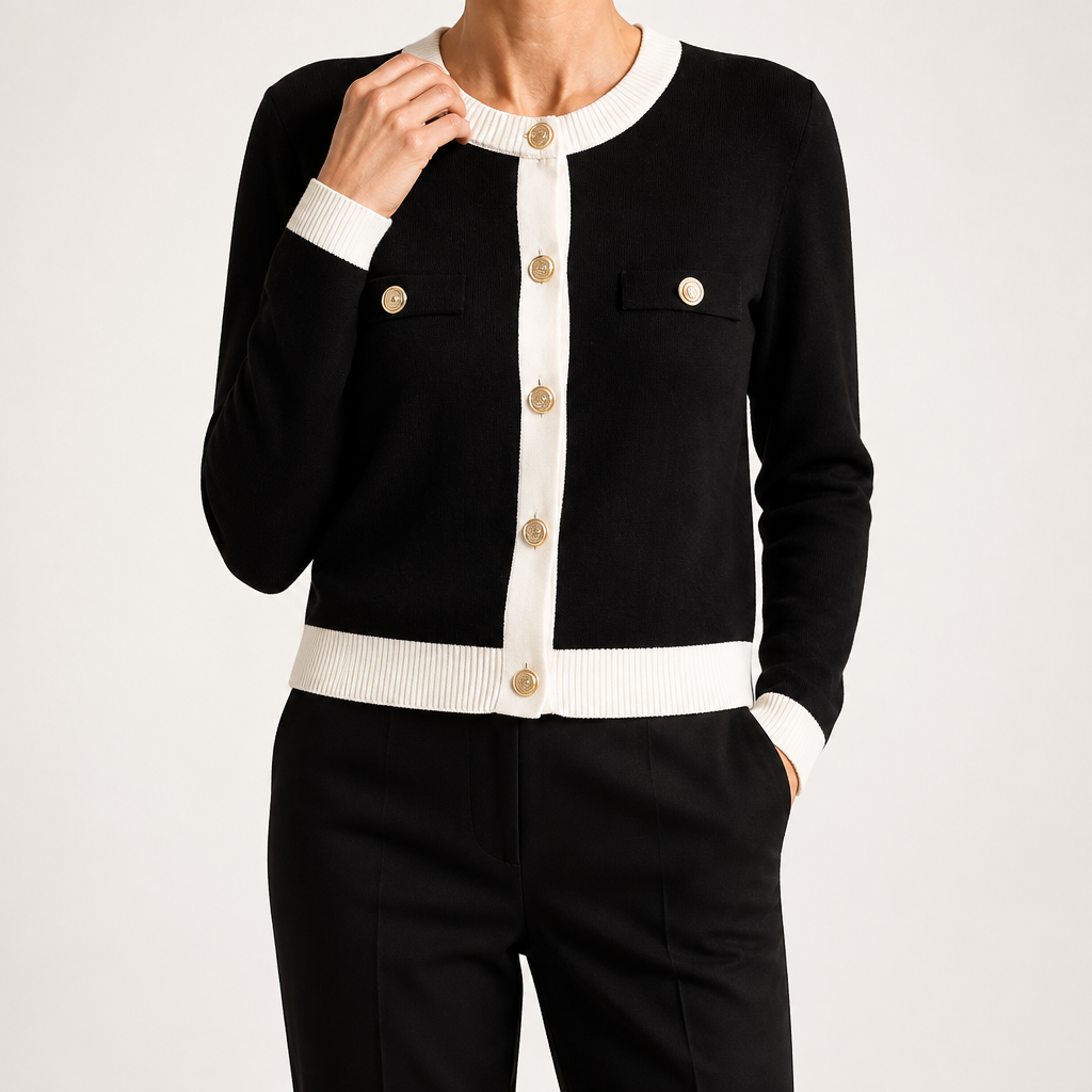 Georgina | Womens Cardigan Knit Gold Button Soft Knitted Cardigan, Black
