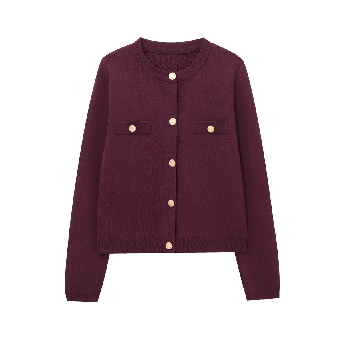 Georgina | Womens Gold Button Knit Jacket - Wine Red