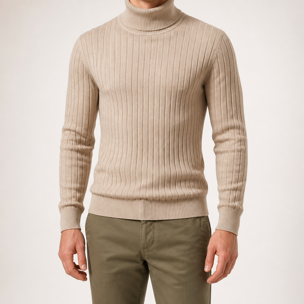 Gideon | Mens Knitted Jumper Roll Neck Pullover Warm Winter Sweater, Apricot
