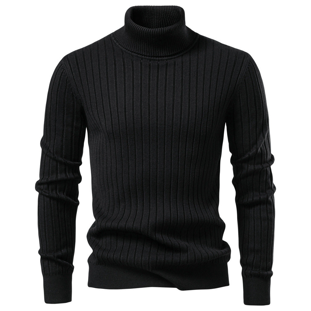 Gideon | Mens Knitted Jumper Roll Neck Pullover Warm Winter Sweater - Black