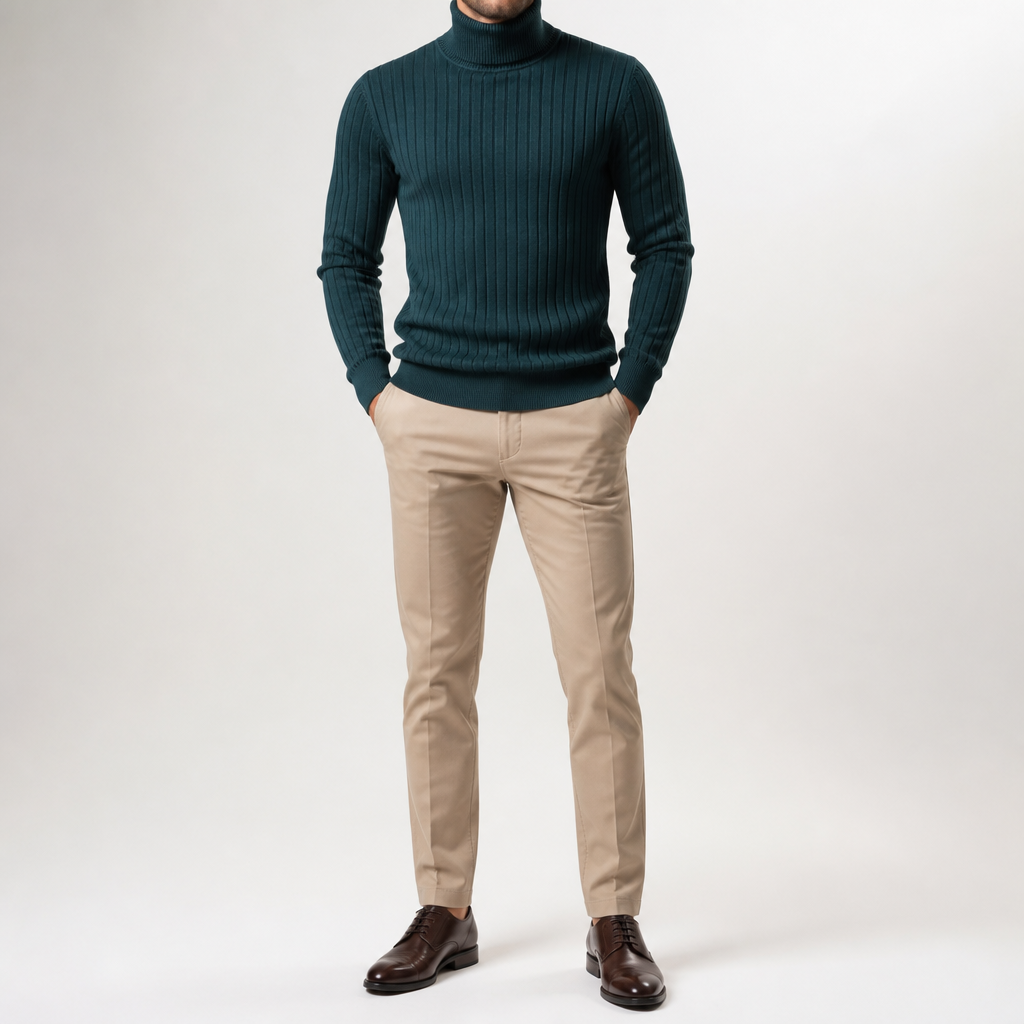 Gideon | Mens Knitted Jumper Roll Neck Pullover Warm Winter Sweater, Dark Green