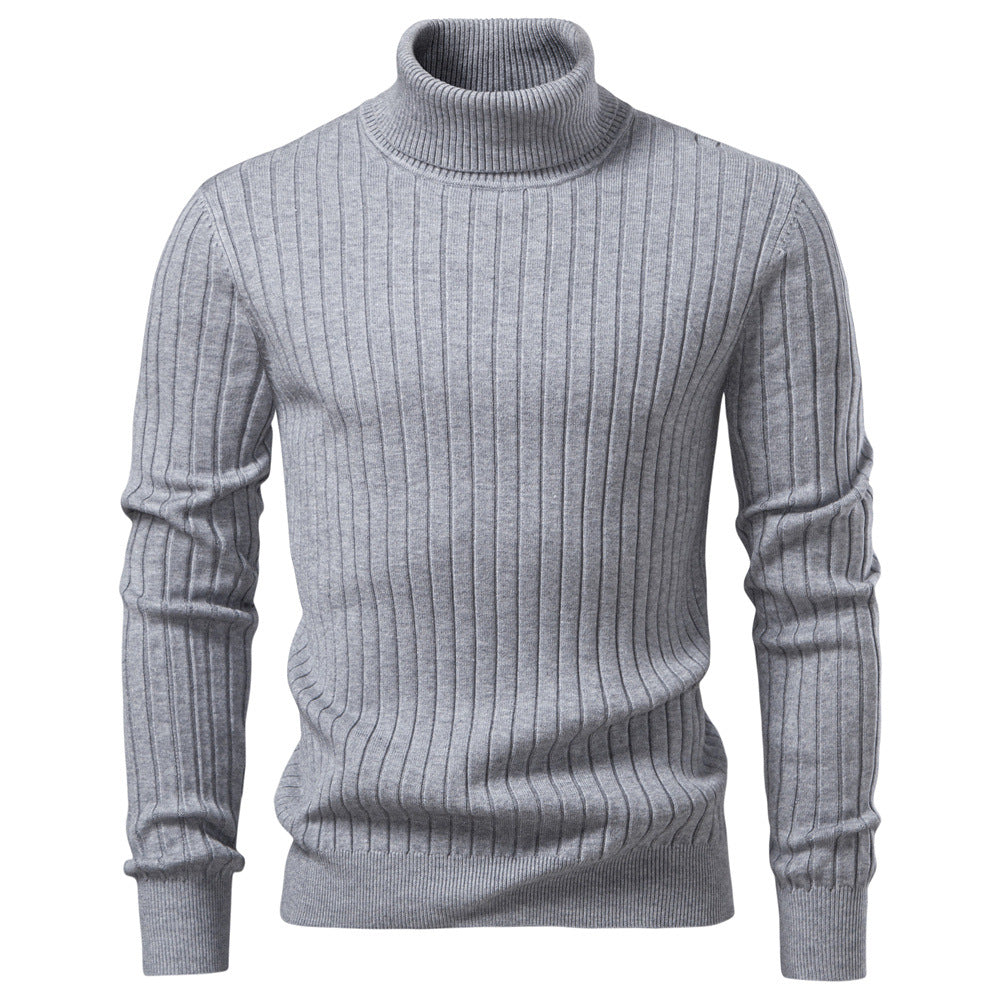Gideon | Mens Knitted Jumper Roll Neck Pullover Warm Winter Sweater - Light Grey