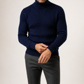 Gideon | Mens Knitted Jumper Roll Neck Pullover Warm Winter Sweater, Navy