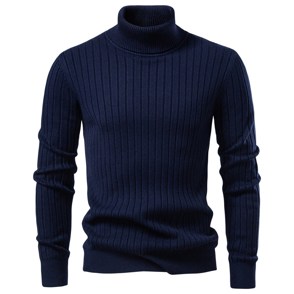Gideon | Mens Knitted Jumper Roll Neck Pullover Warm Winter Sweater - Navy