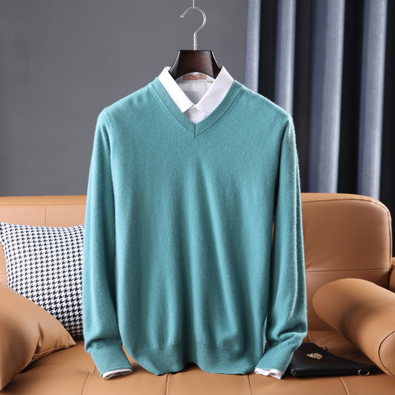 Gideon | Mens V Neck Loose Knitted Jumper - Ancient Green V Neck