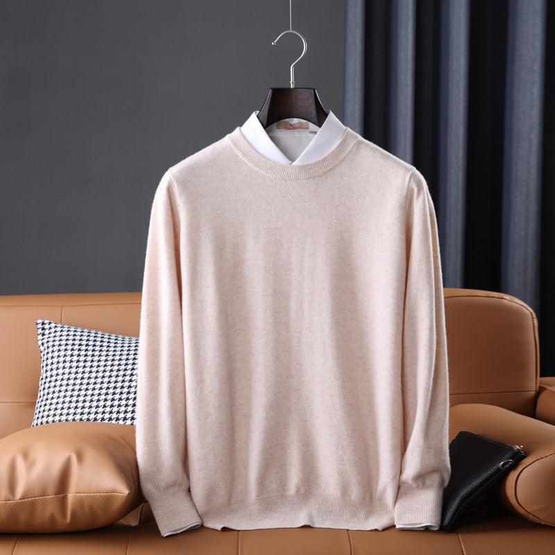 Gideon | Mens V Neck Loose Knitted Jumper - Beige Crew Neck
