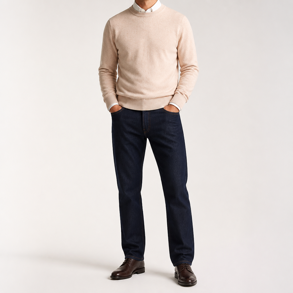 Gideon | Mens V Neck Knitted Jumper Loose Knit Sweater, Beige
