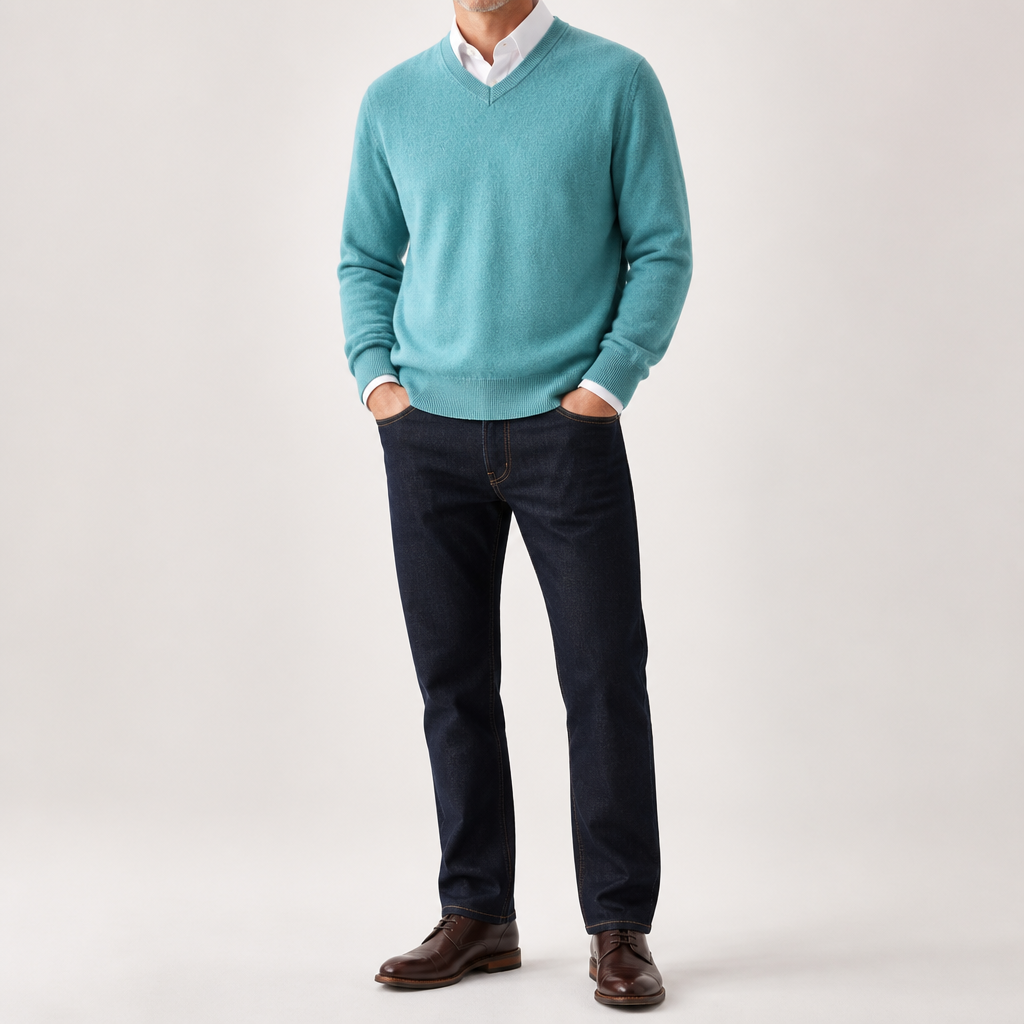 Gideon | Mens V Neck Knitted Jumper Loose Knit Sweater, Green 2