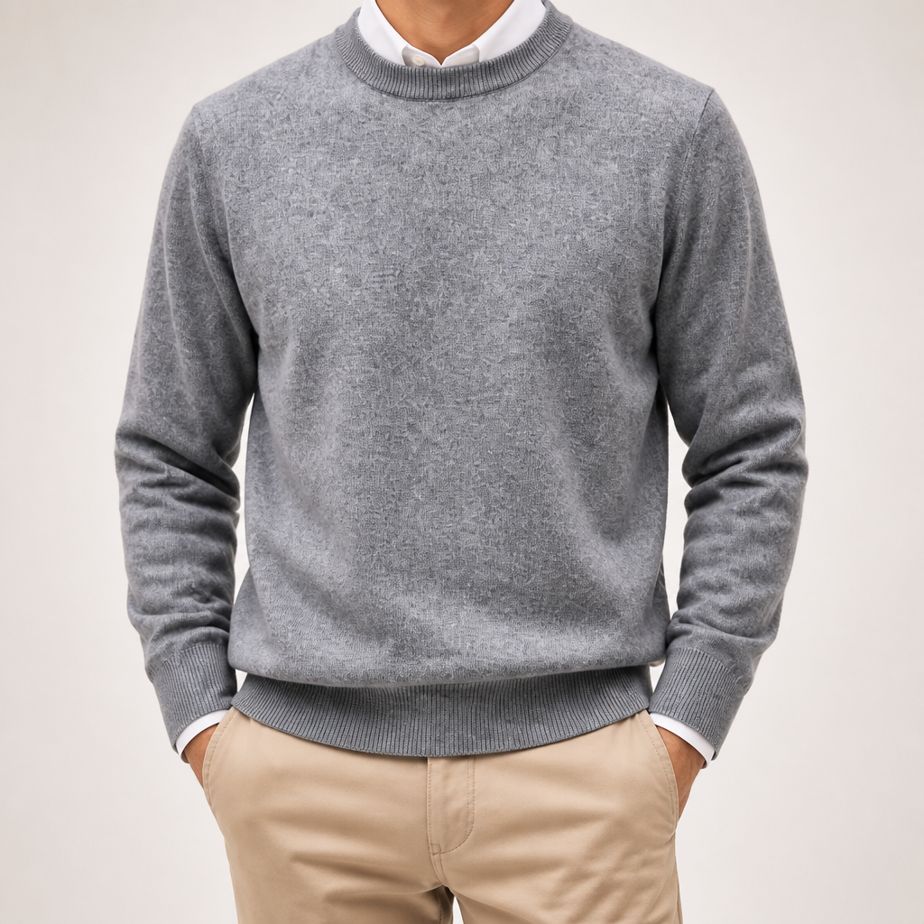 Gideon | Mens V Neck Knitted Jumper Loose Knit Sweater, Grey