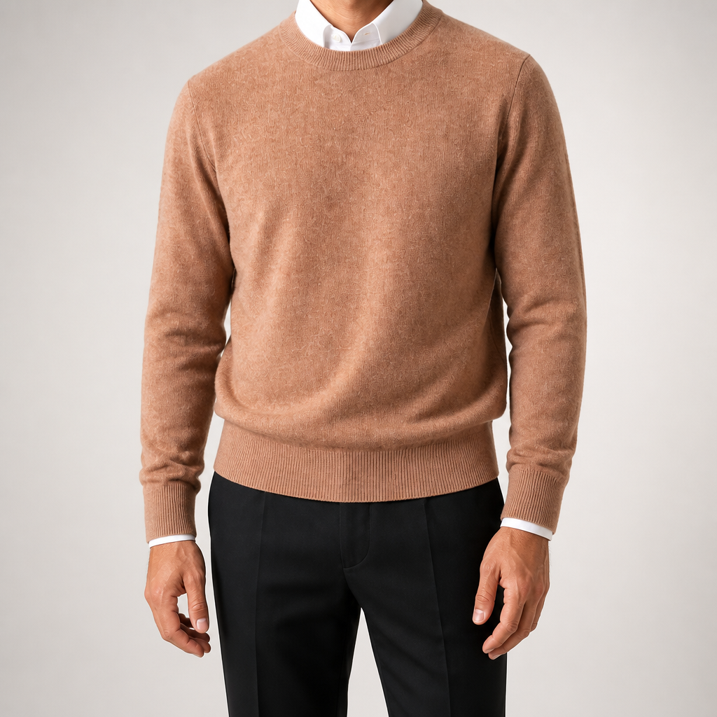 Gideon | Mens V Neck Knitted Jumper Loose Knit Sweater, Khaki