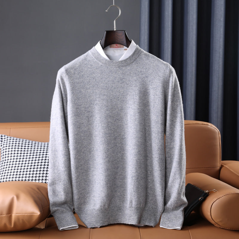 Gideon | Mens V Neck Loose Knitted Jumper - Light Grey Crew Neck