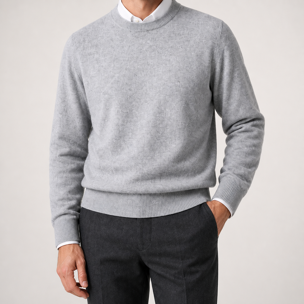 Gideon | Mens V Neck Knitted Jumper Loose Knit Sweater, Light Grey