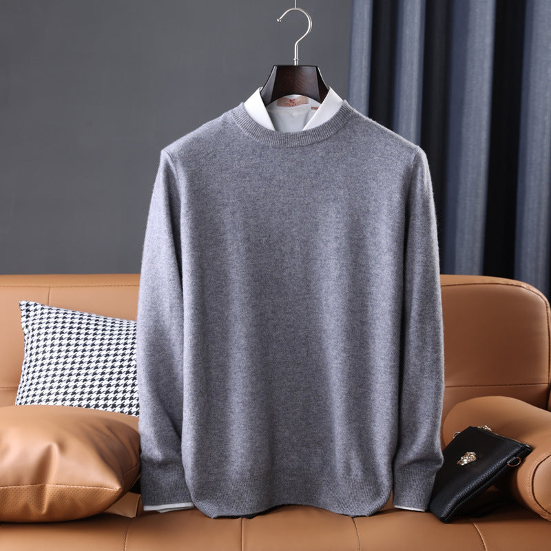 Gideon | Mens V Neck Loose Knitted Jumper - Medium Grey Crew Neck