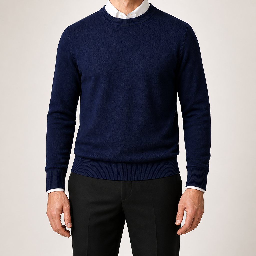 Gideon | Mens V Neck Knitted Jumper Loose Knit Sweater, Navy Blue