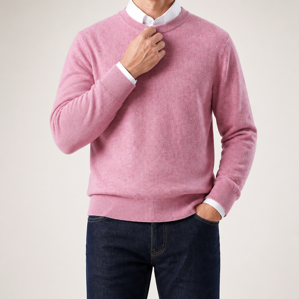 Gideon | Mens V Neck Knitted Jumper Loose Knit Sweater, Pink