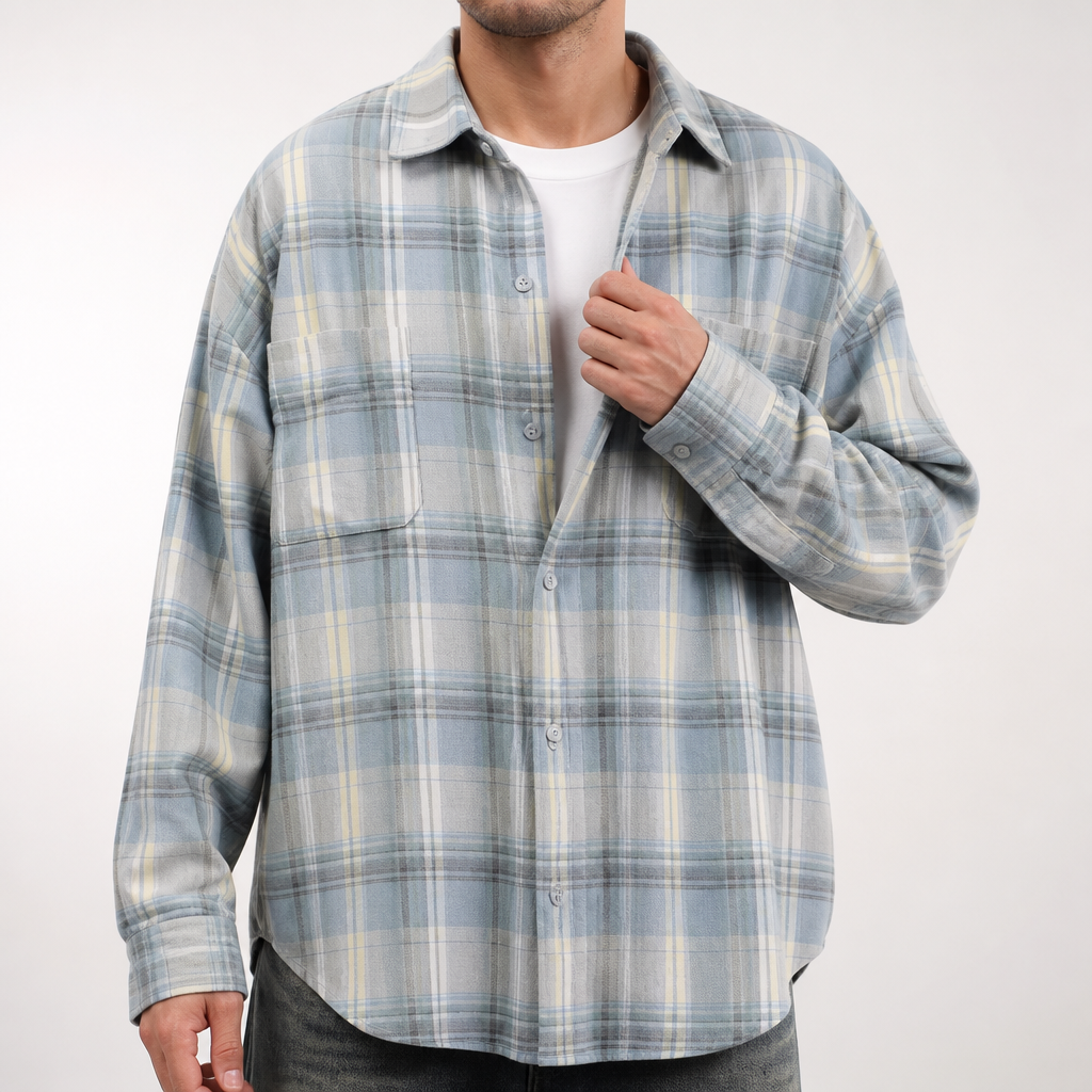 Gilbert | Mens Plaid Cotton Shirt Autumn Light Jacket, Blue