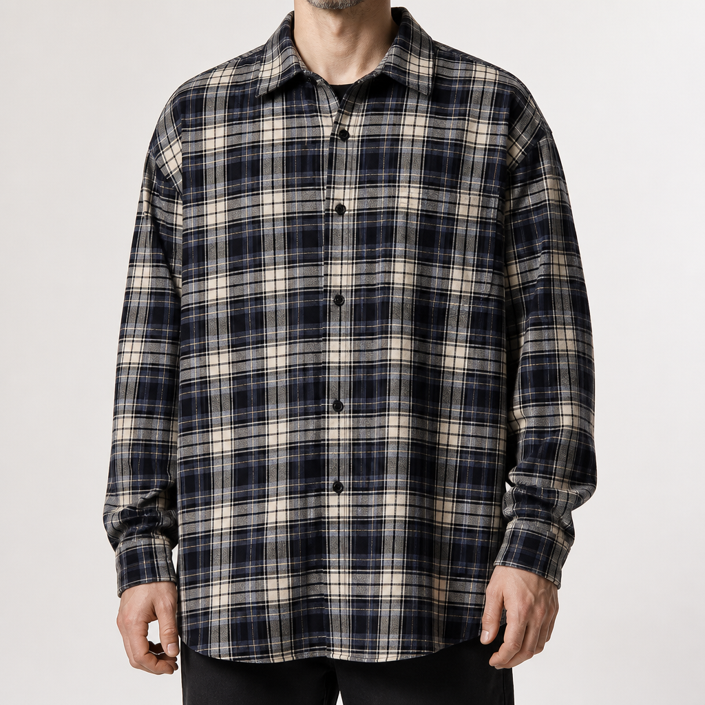 Gilbert | Mens Plaid Cotton Shirt Autumn Light Jacket, Navy Blue