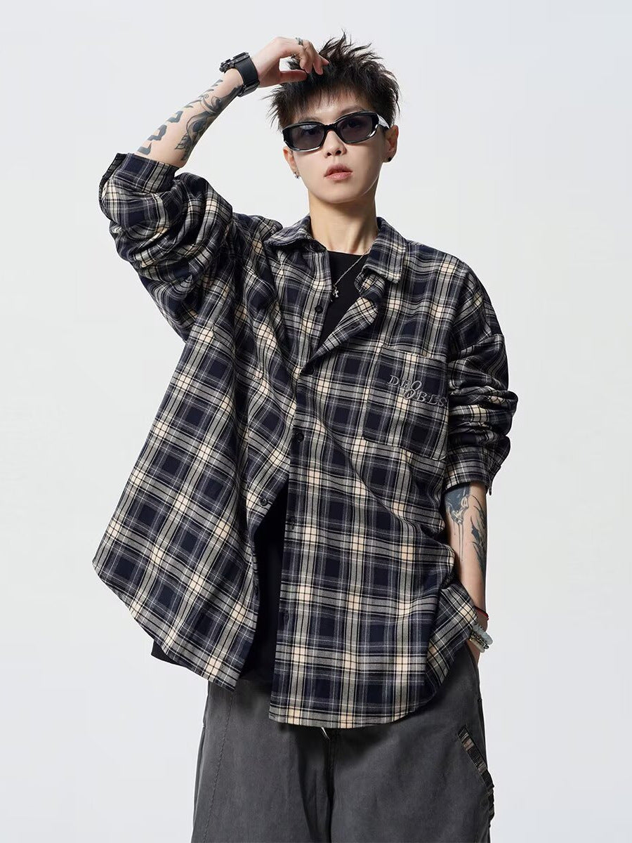 Gilbert | Mens Plaid Cotton Shirt Jacket, Navy Blue