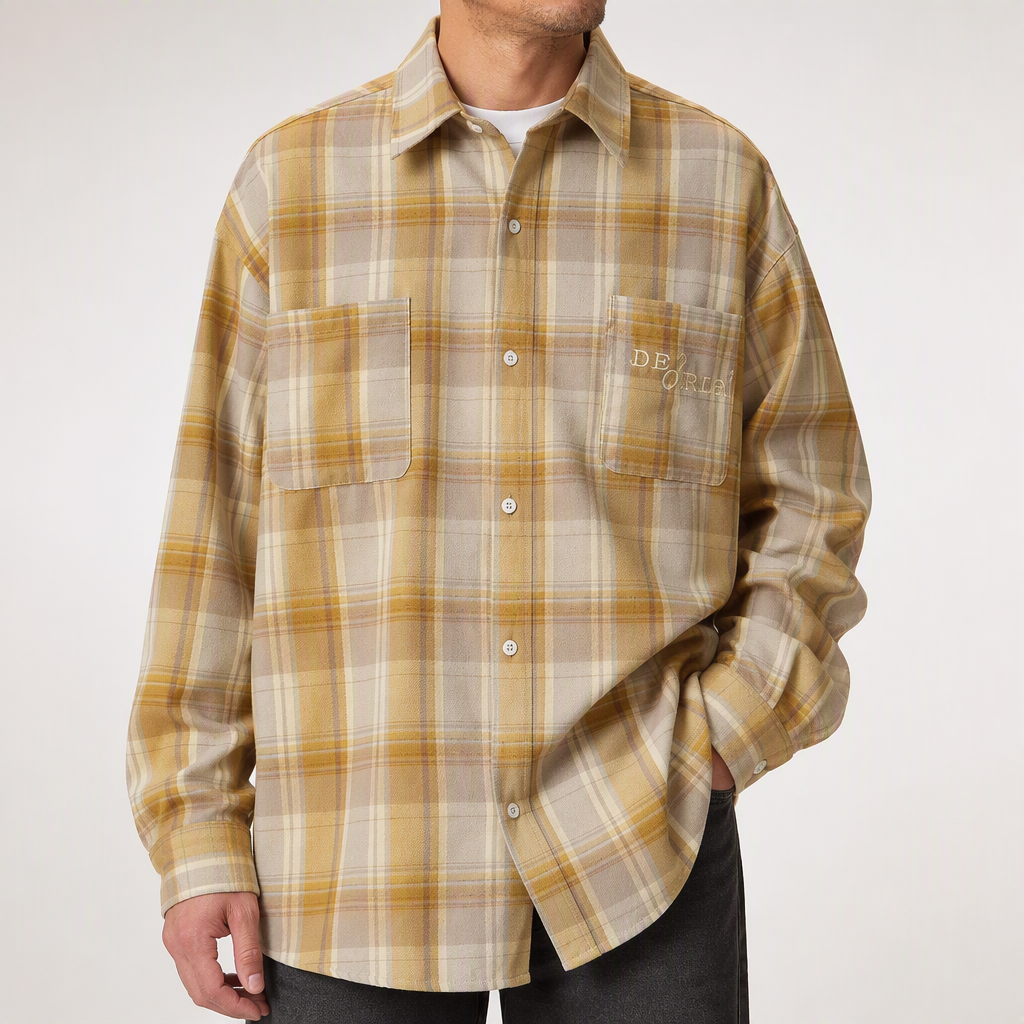 Gilbert | Mens Plaid Cotton Shirt Autumn Light Jacket, Yellow