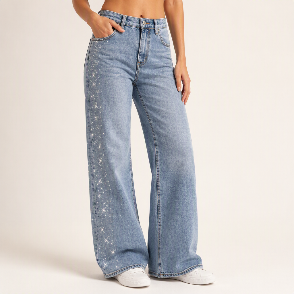 Giselle | Womens Jeans Straight Leg High Waisted Wide Leg Stretch Denim, Design 1