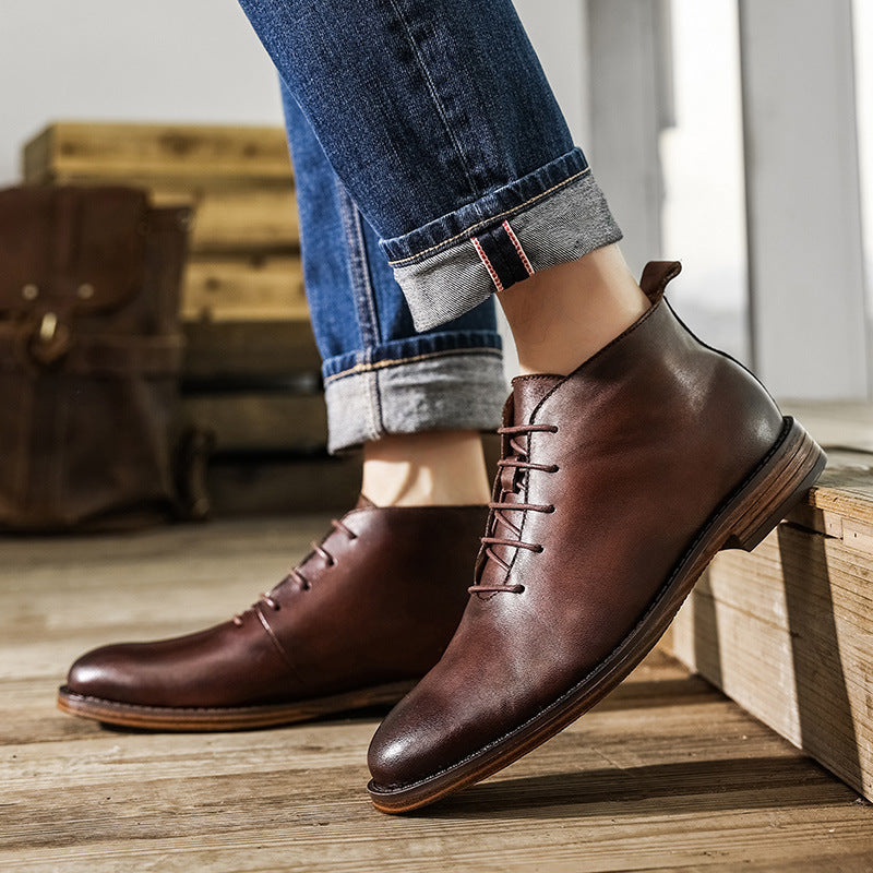 Grayson | Mens Retro High Top Leather Martin Boots - Brown