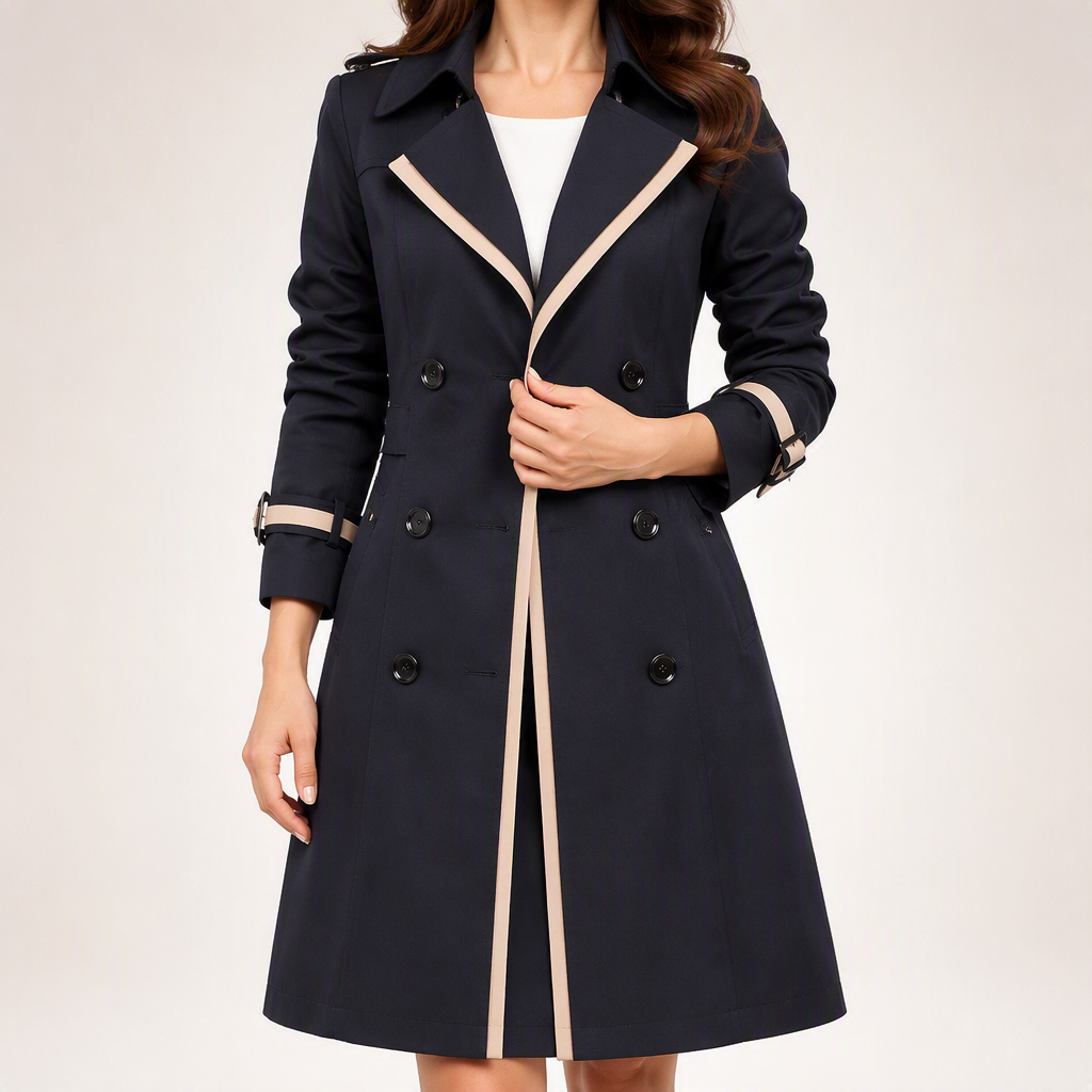 Greer | Womens Double Breasted Trench Long Coat, Black