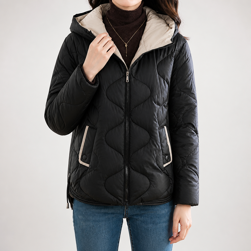 Griffin | Womens Puffer Jacket Hooded Short Padded Warm Winter Coat, Black
