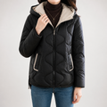 Griffin | Womens Puffer Jacket Hooded Short Padded Warm Winter Coat, Black