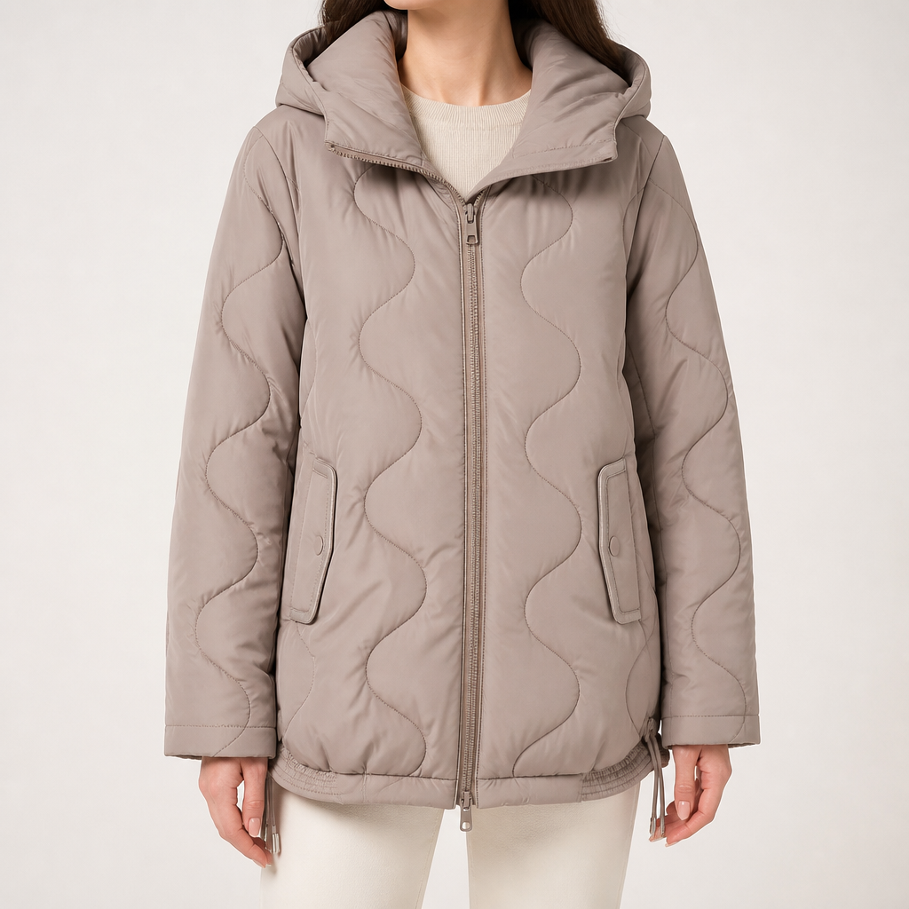 Griffin | Womens Puffer Jacket Hooded Short Padded Warm Winter Coat, Khaki