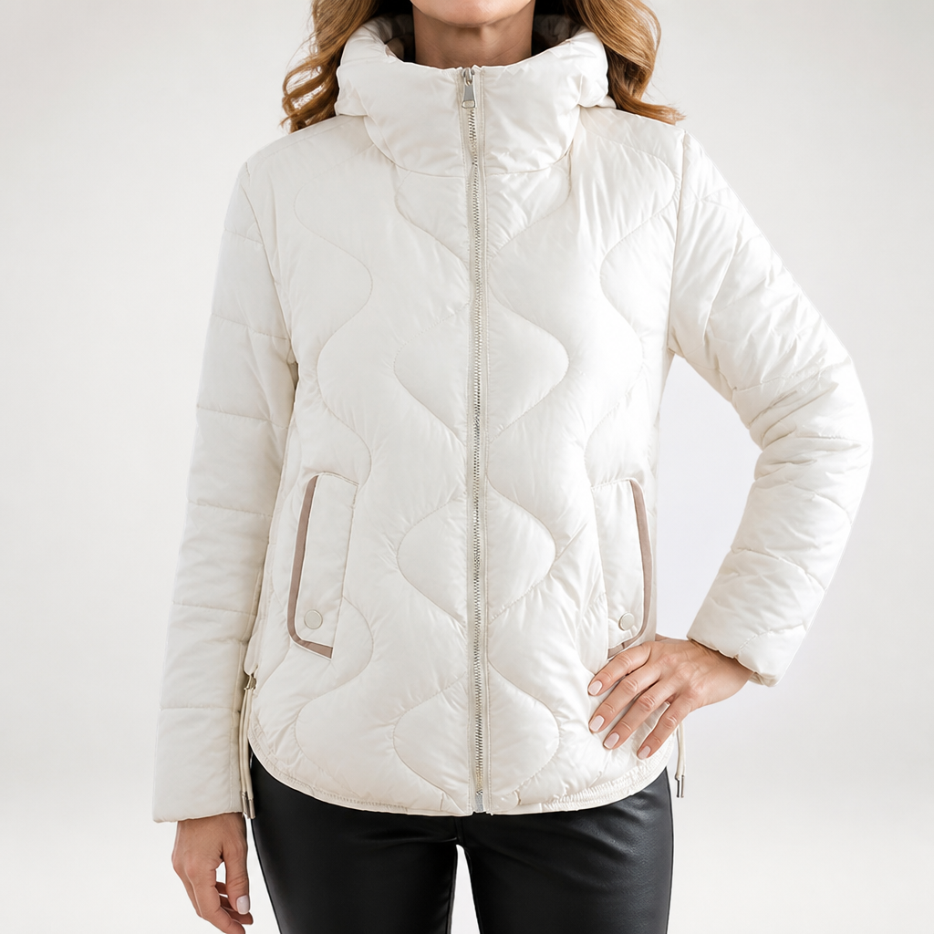 Griffin | Womens Puffer Jacket Hooded Short Padded Warm Winter Coat, White