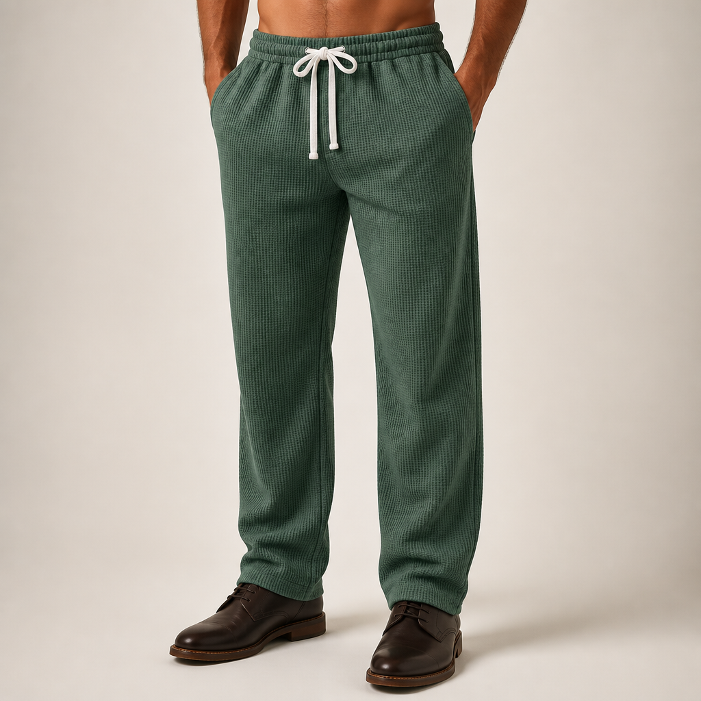 Gulliver | Mens Waffle Knit Casual Sports Versatile Trousers, Army Green