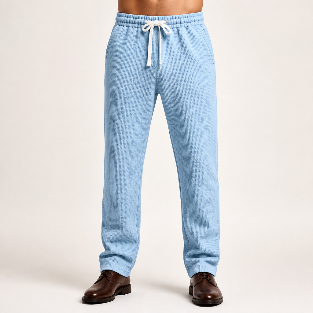 Gulliver | Mens Waffle Knit Casual Sports Versatile Trousers, Light Blue
